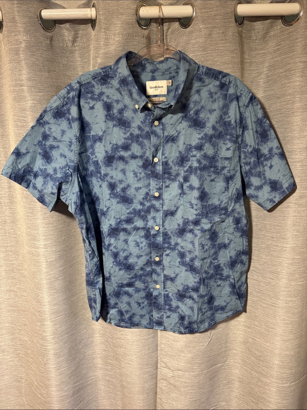 Goodfellow & Co Blue Tie-Dye Short Sleeve Button-Down Shirt